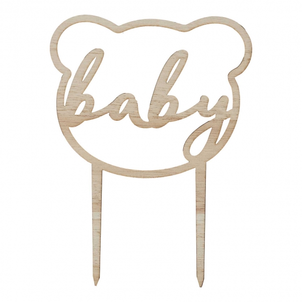 Cake Topper - Wooden Teddy Bear Baby